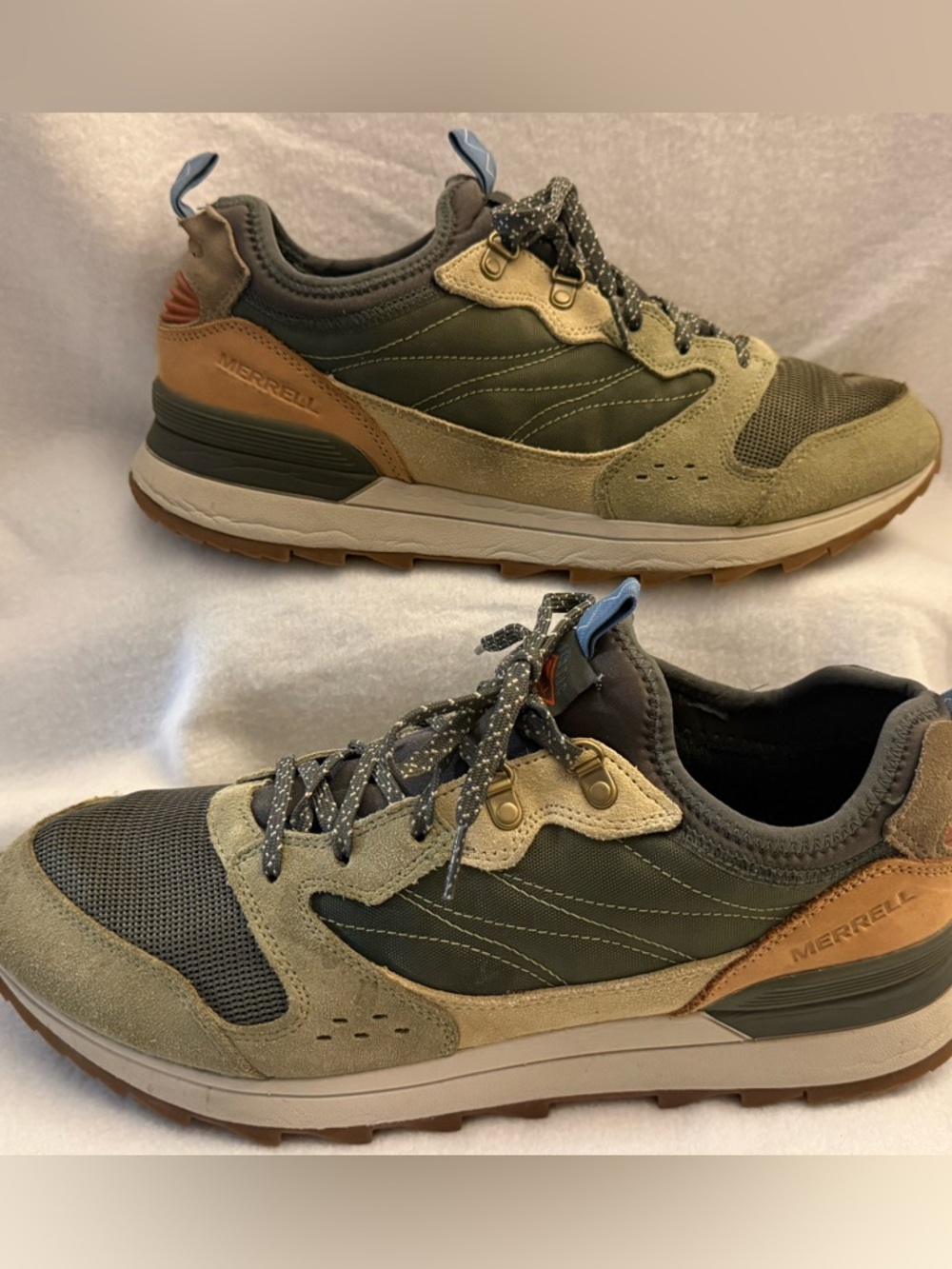 Merrell Men's Olive Green and Tan Suede Trail Sneakers Size 13